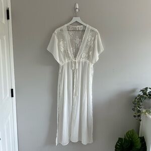 White Long Lace Swim Cover Up One Size